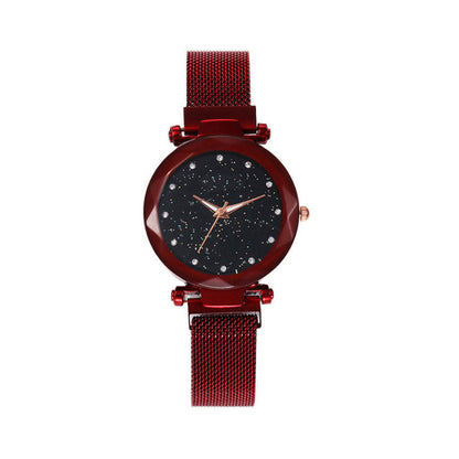 Women Mesh Magnet Buckle Starry Sky Watch Casual Luxury Women Geometric Surface Quartz Watches Relogio Feminino