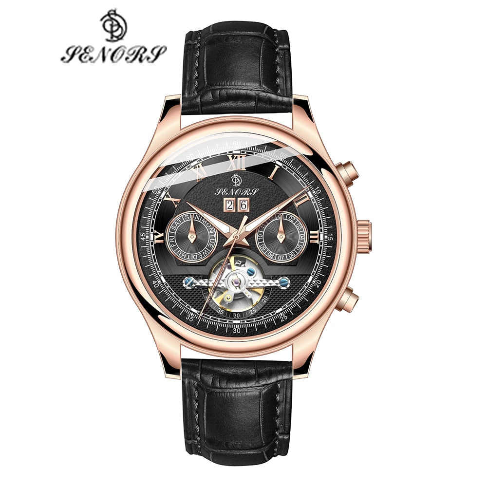 SenorsSN170 Automatic Mechanical Watch Men Luxury Military Leather Wrist Watch Man Clock Fashion Chronograph Wristwatch