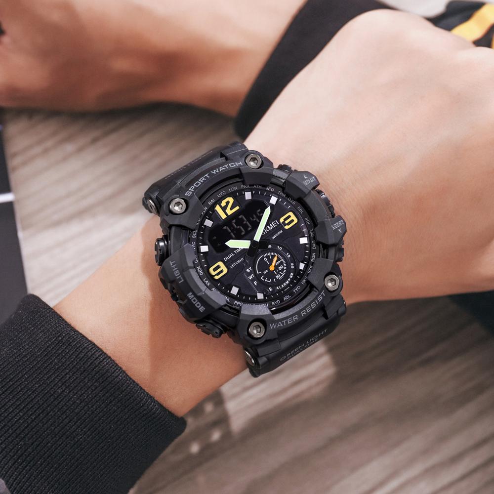 SKMEI 1637 Japan Movement 3 Time Dual Display Analog LED Electronic Quartz Wristwatch Military Men Sports Watches Relogio Masculino