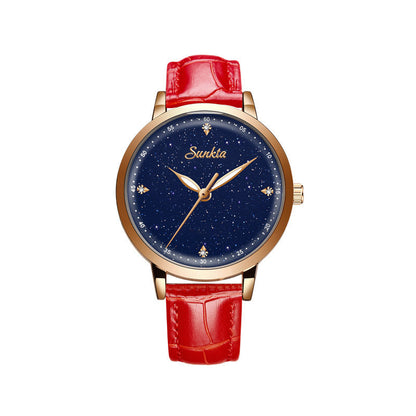 SUNKTA Ladies Quartz Watch Exquisite Starry Dial Delicate Ladies Waterproof Watch