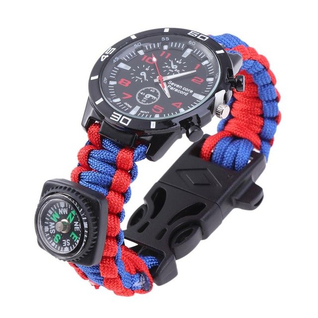 1PC Watch Compass Umbrella String Weave Flint Living Multifunctional Equipment Bracelet for Sports Outdoor