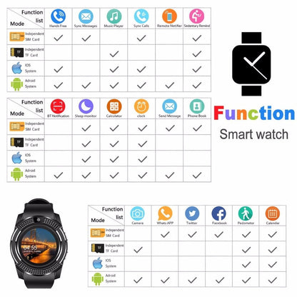 Smart Watch V8 Men Bluetooth Sport Watches Women Ladies Rel gio Smartwatch with Camera Sim Card Slot Android Phone