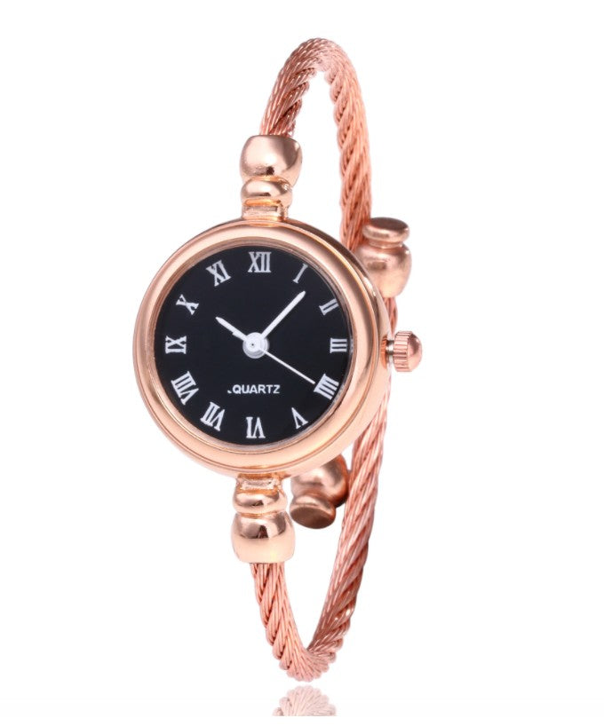 Women's Watches Bracelet Style Opening Simple Retro Art Fashion Watches Women's Fashion Quartz Watch Relogio Feminin Rose gold belt