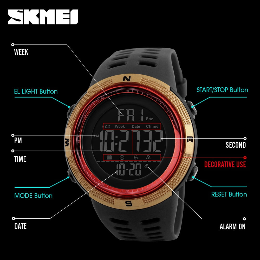 SKMEI Waterproof Mens Watches New Fashion Casual LED Digital Outdoor Sports Watch Men Multifunction Student Wrist watches