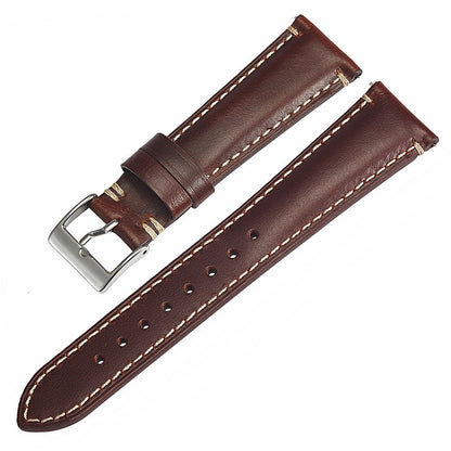 Vintage Calfskin Watch Strap 20mm 22mm 24mm Side Double Seam Simple Leather Strap