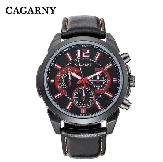 Cagarny Men's Wrist Watches Black Leather Strap