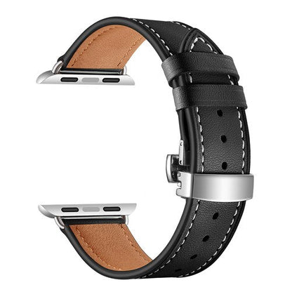 stainless steel butterfly buckle leather strap for apple watch band 38mm 42mm iwatch series 4 3 2 1 wrist bracelet accessories