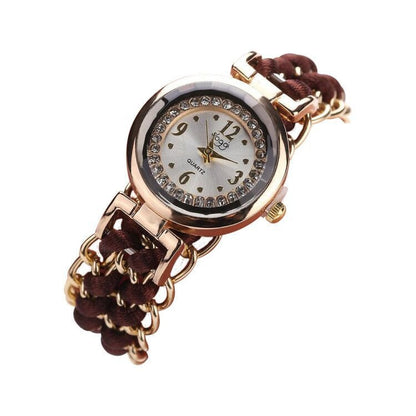 New small dial with diamond inlay Women's woven rope watch Women's creative fashion retractable rope quartz watch