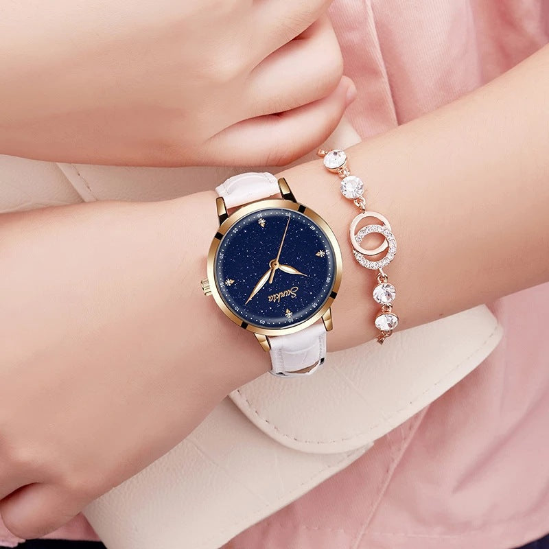 SUNKTA Ladies Quartz Watch Exquisite Starry Dial Delicate Ladies Waterproof Watch