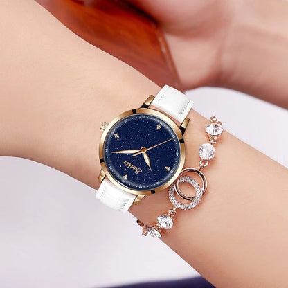 SUNKTA Ladies Quartz Watch Exquisite Starry Dial Delicate Ladies Waterproof Watch