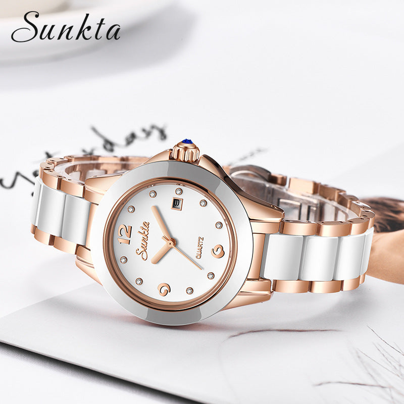 Sunkta Fashion Women's Watch Rose Gold Women's Watch Creative Waterproof Quartz Women's Watch