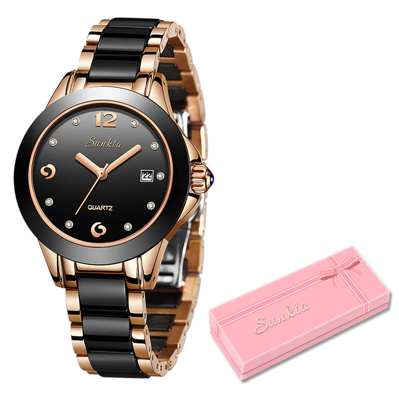 Sunkta Fashion Women's Watch Rose Gold Women's Watch Creative Waterproof Quartz Women's Watch