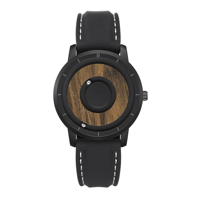 Wooden disk magnetic double steel ball personality creative no pointer trend quartz watch suitable for female and male couples