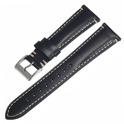 Vintage Calfskin Watch Strap 20mm 22mm 24mm Side Double Seam Simple Leather Strap