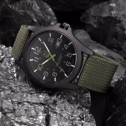 XINEW Brand Outdoor Mens Date Stainless Steel Military Sports Analog Quartz Army Wrist Watch