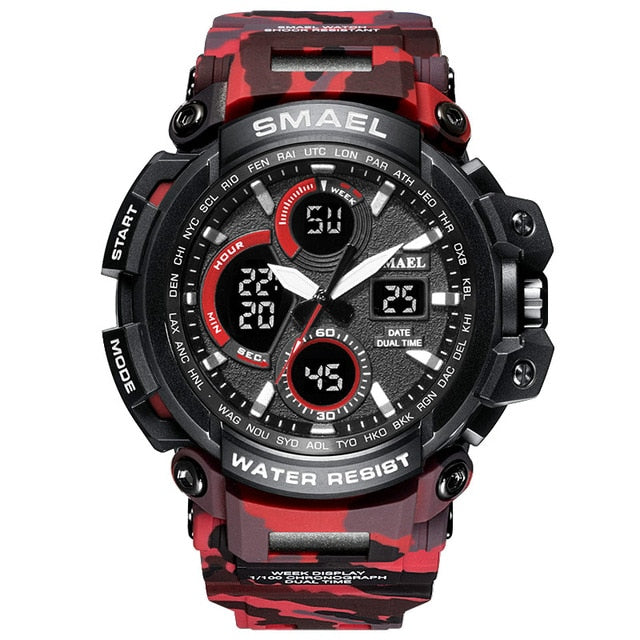 SMAEL Camouflage Military Watch Men Waterproof Dual Time Display Mens Sport Wristwatch Digital Analog Quartz Watches Male 1708