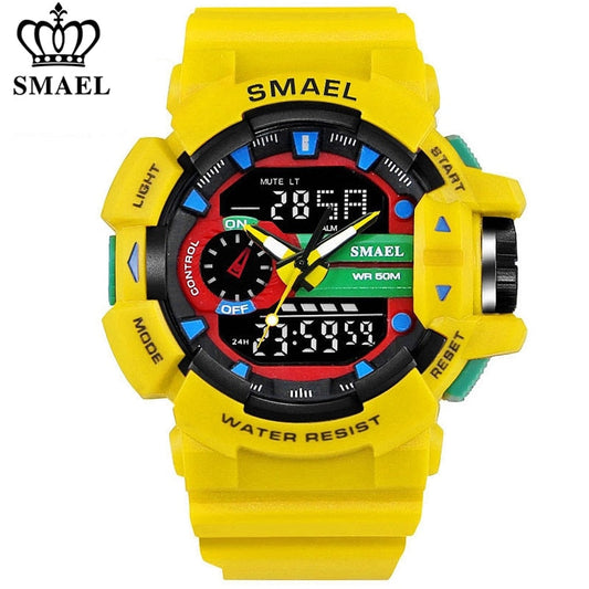 SMAEL 1436 Men Sports Watch Military Watches LED Quartz Dual Display Waterproof Outdoor Sport Men's Wristwatches Relogio Masculino