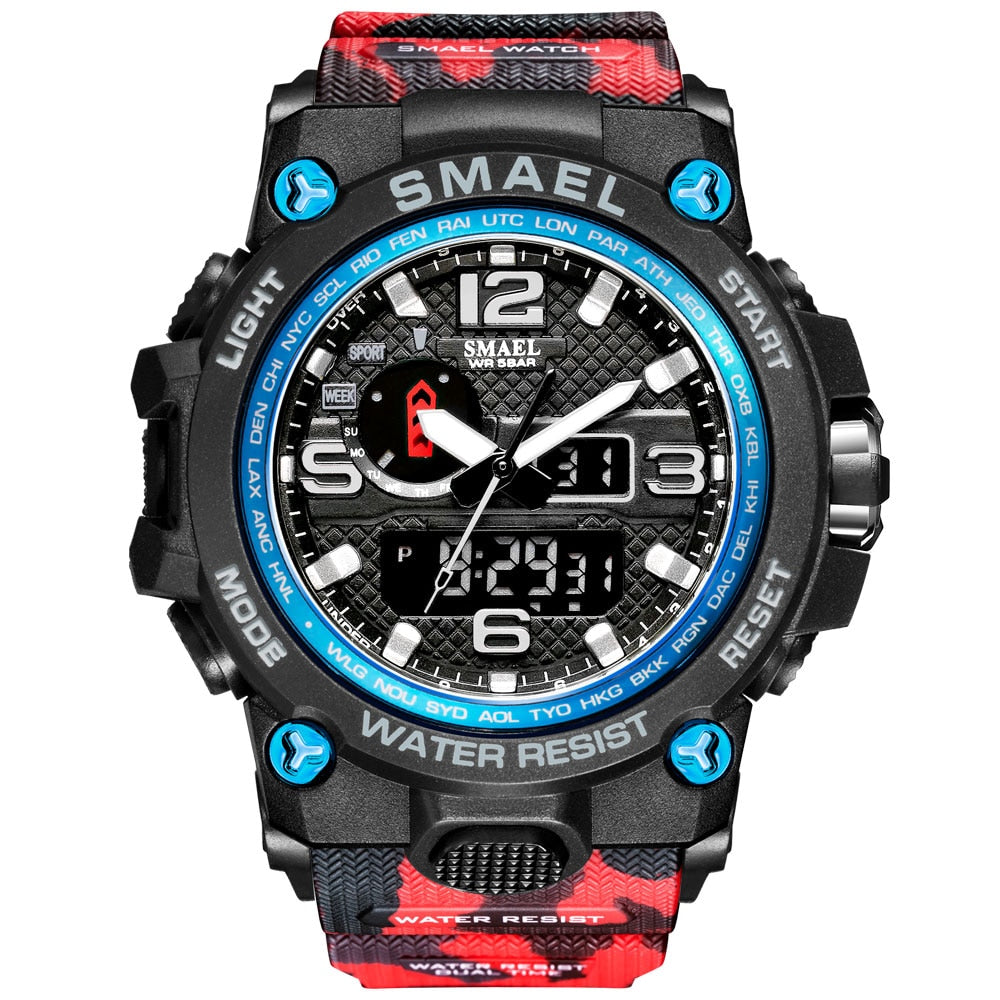 SMAEL 1545D Watches For Men 50M Waterproof Clock Alarm reloj hombre 1545D Dual Display Wristwatch Quartz Military Watch Sport New