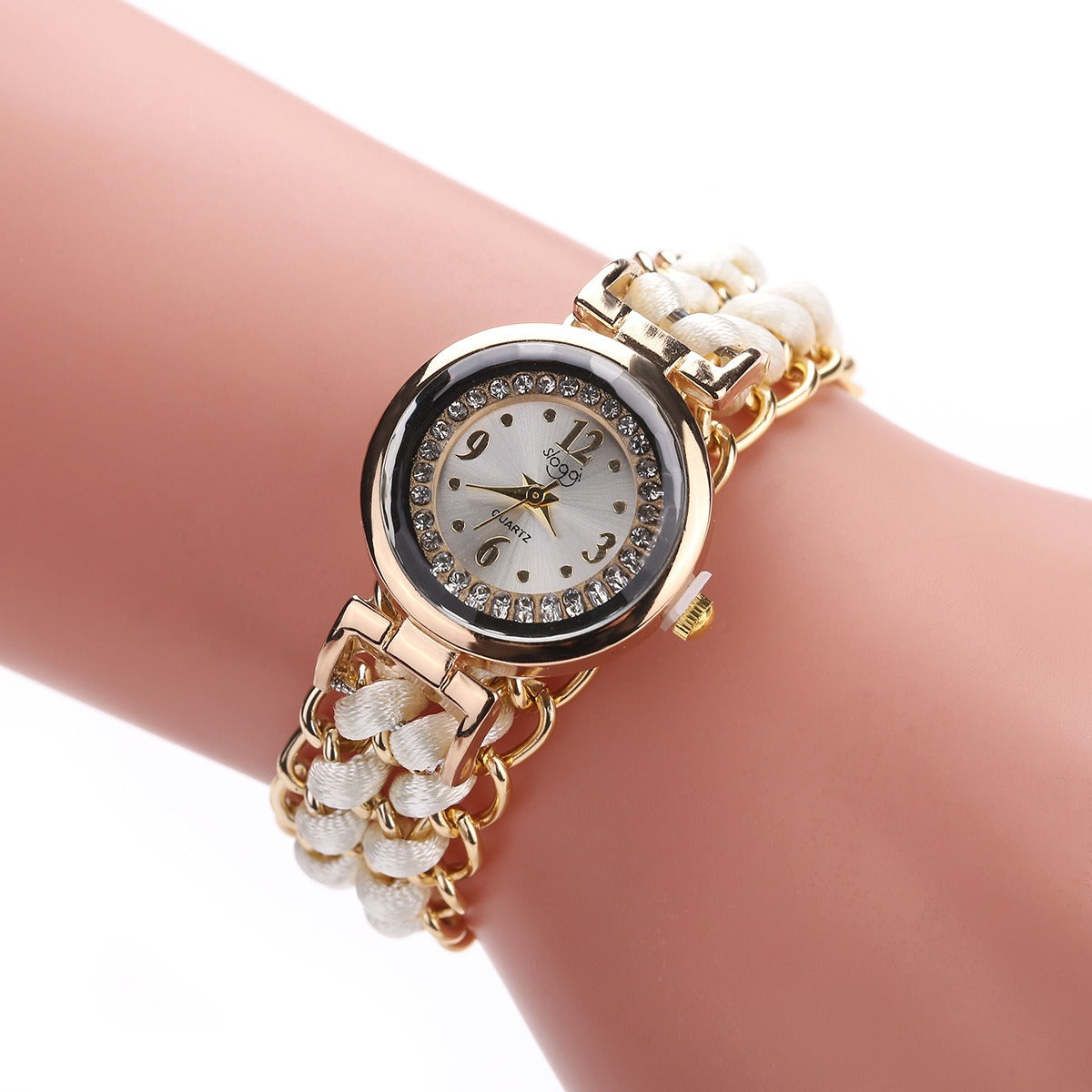 New small dial with diamond inlay Women's woven rope watch Women's creative fashion retractable rope quartz watch