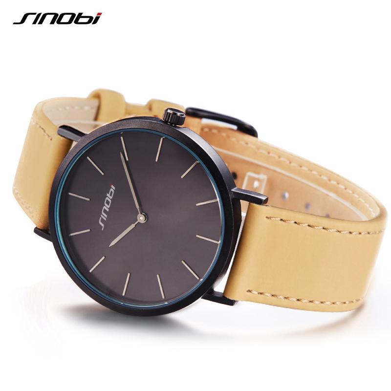 SINOBI Black Womens Wrist Watches Leather Watchband Quartz Clocks