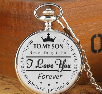 TO MY SON Carved Retro Memorial Quartz Gift Pocket Watch