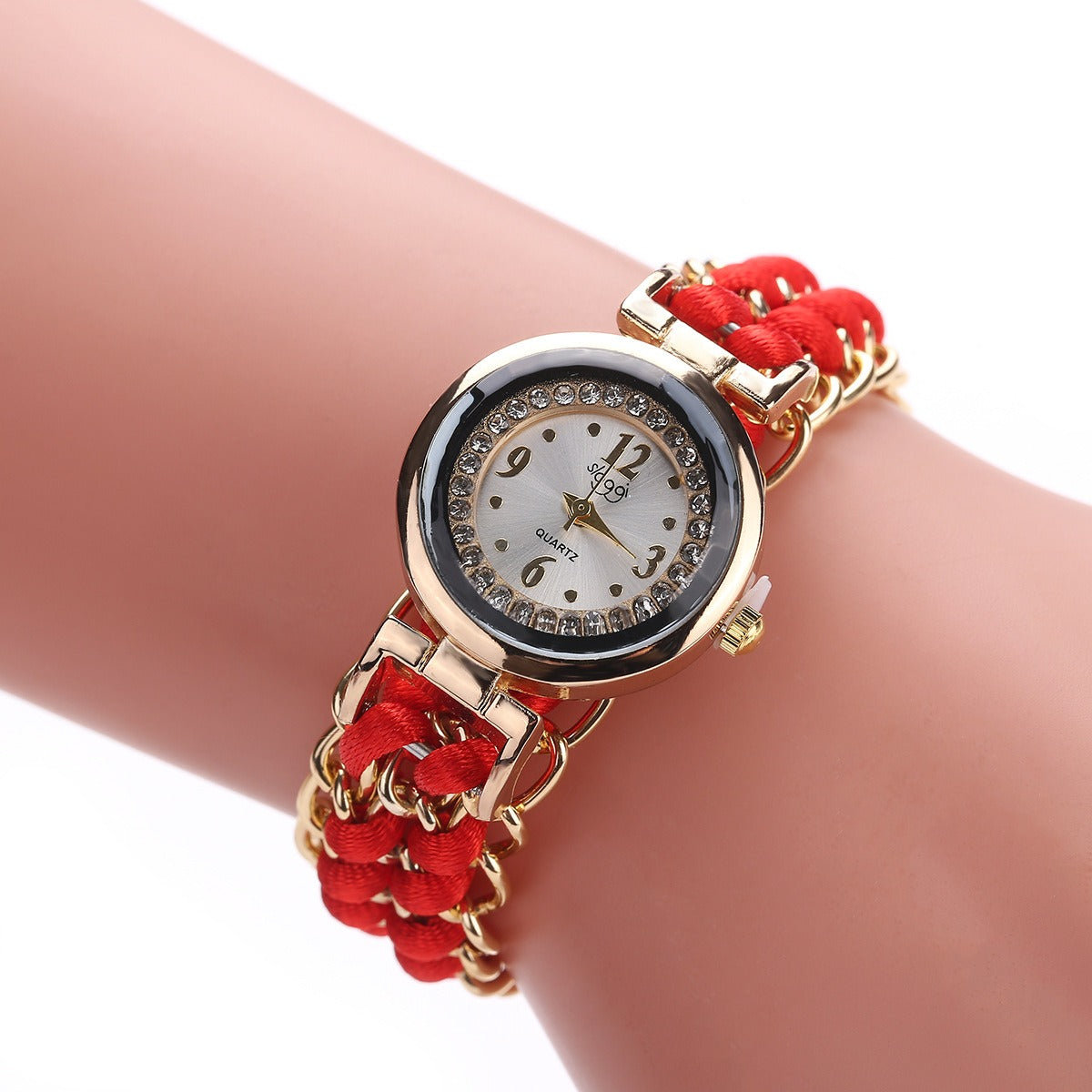 New small dial with diamond inlay Women's woven rope watch Women's creative fashion retractable rope quartz watch