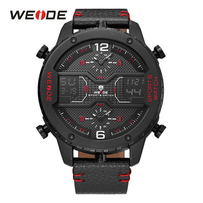 WEIDE men's Sports watch Analog Hands Digital Calendar Quartz Brown Leather Strap Wrist watches