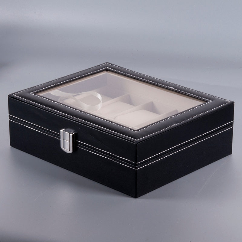 Watches Display Box Organizer Storage Box Leatherette Wrist Watch Holder Jewelry Display Case