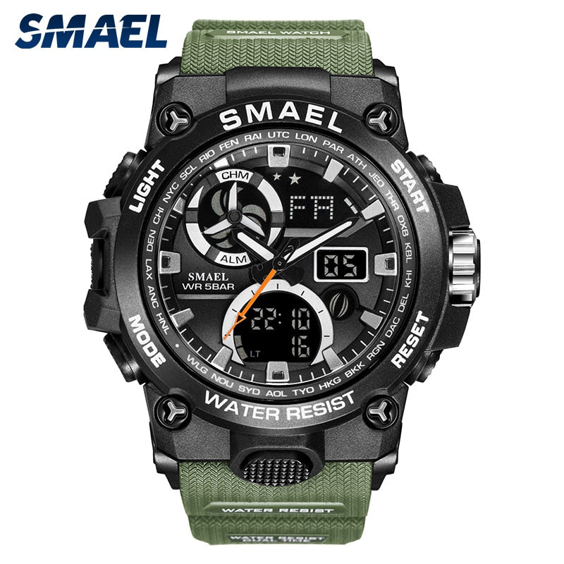 SMAEL Sport Watch Men Dual Time Waterproof 50M Military Watches Chrono Alarm Wristwatch Vintage Classic Digital Watch 8011