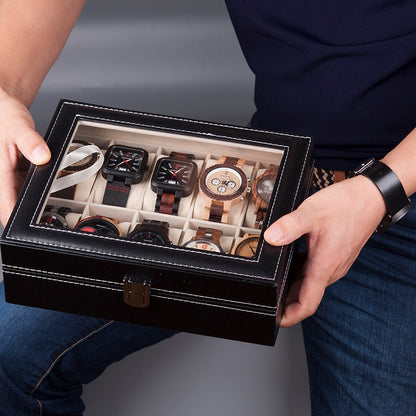 Watches Display Box Organizer Storage Box Leatherette Wrist Watch Holder Jewelry Display Case