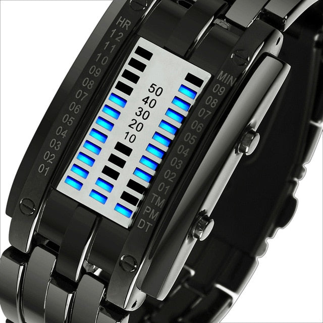 Sport Watch Men Stainless Steel Strap LED Display Watches 5Bar Waterproof Digital Watch