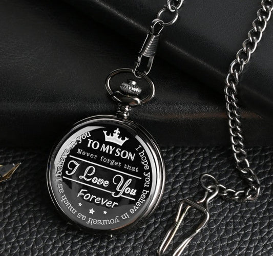 TO MY SON Carved Retro Memorial Quartz Gift Pocket Watch