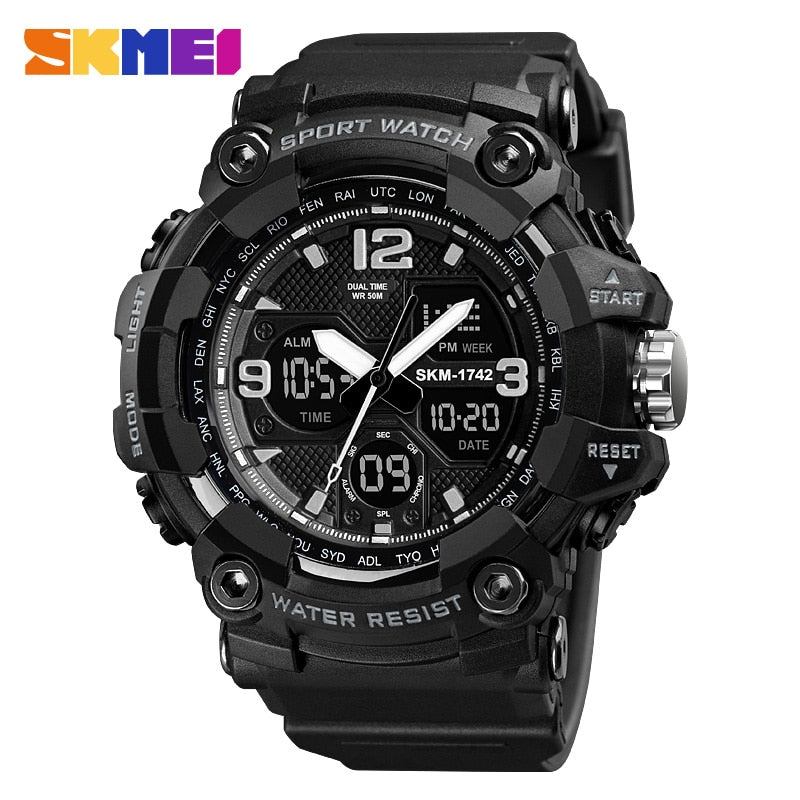 SKMEI 1742 New Shockproof Mens Watches 2 Time Chrono Personality Digital Sport Mens Wristwatch Waterproof Watch relogio masculino