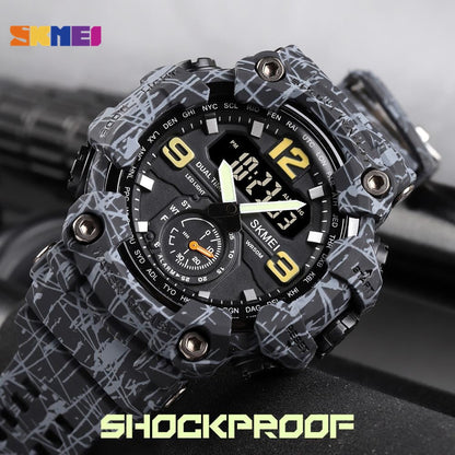 SKMEI 1637 Japan Movement 3 Time Dual Display Analog LED Electronic Quartz Wristwatch Military Men Sports Watches Relogio Masculino