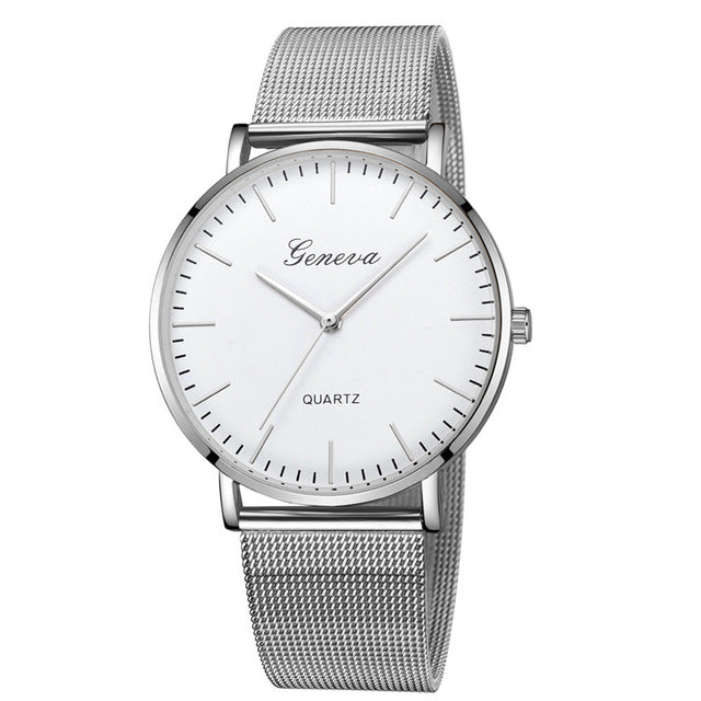 Quartz Watch Men Women Mesh Stainless Steel Watchband High Quality Casual Wristwatch