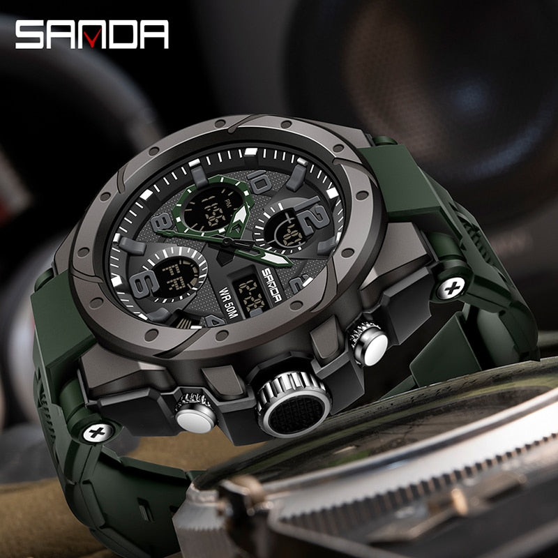 SANDA Sport Military Wrist Watch Men Watches Brand Male Watch For Men Clock Dual Display Wristwatch Army Outdoor Waterproof