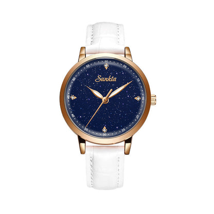 SUNKTA Ladies Quartz Watch Exquisite Starry Dial Delicate Ladies Waterproof Watch