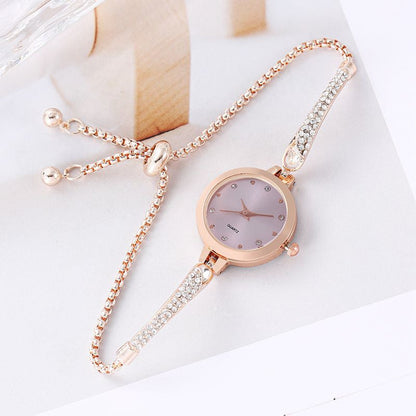 Girls' Watch Fashionable Diamond Inlaid INS. Academic Style Temperament Dial Decoration Lazy Pull Women's Bracelet Watch