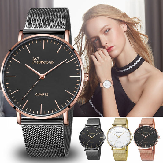 Quartz Watch Men Women Mesh Stainless Steel Watchband High Quality Casual Wristwatch