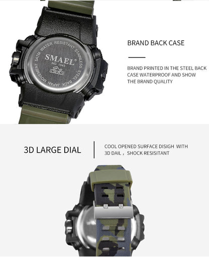 SMAEL Fashion Sport Watch Men Alarm Clock Camouflage Waterproof Week Display Men Watches Digital Watch relogio masculino 1545B