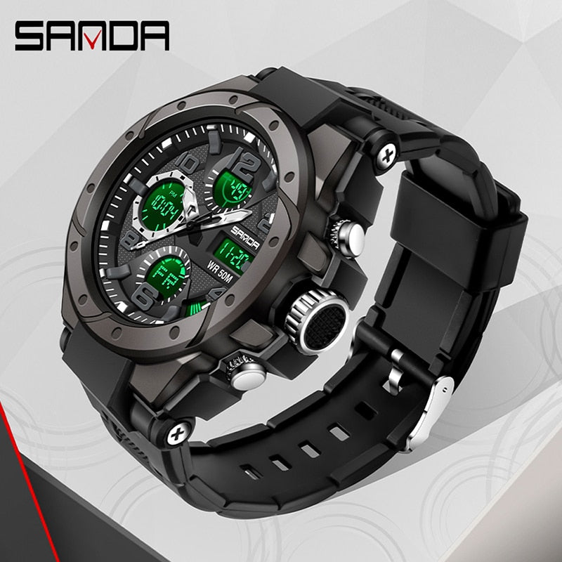 SANDA Sport Military Wrist Watch Men Watches Brand Male Watch For Men Clock Dual Display Wristwatch Army Outdoor Waterproof