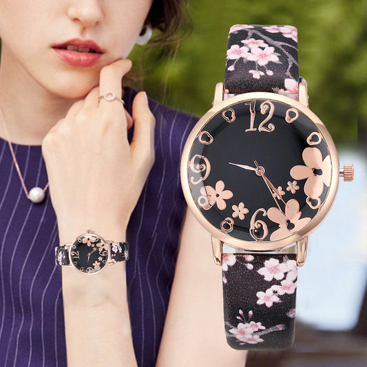 Wtch for women with embossed Colorful flowers small fresh printed belt Fashion Ladies Quartz Watch Exquisite Bracelet watch YE1