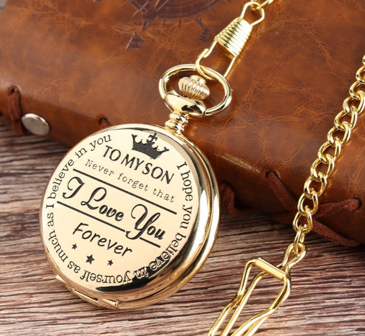 TO MY SON Carved Retro Memorial Quartz Gift Pocket Watch