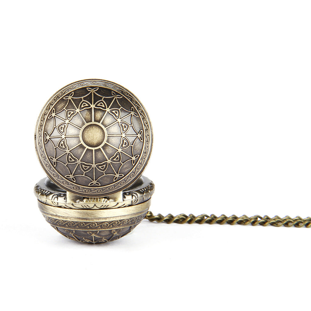 Nostalgic Korean Retro Small Spider Web Ball Couple Necklace Pocket Watch