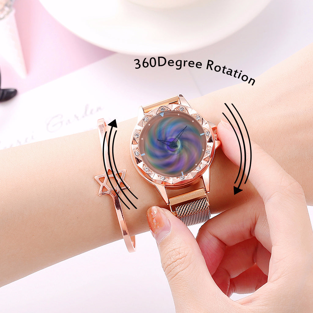 Women Magnet Buckle Rotating Watch Luxury Ladies Stainless Steel Quartz Watch Clock Relogio Feminino