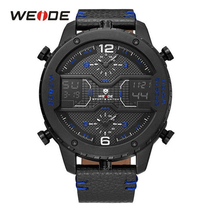 WEIDE men's Sports watch Analog Hands Digital Calendar Quartz Brown Leather Strap Wrist watches