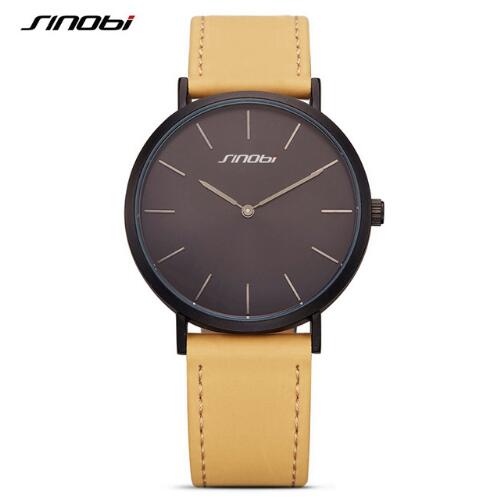 SINOBI Black Womens Wrist Watches Leather Watchband Quartz Clocks