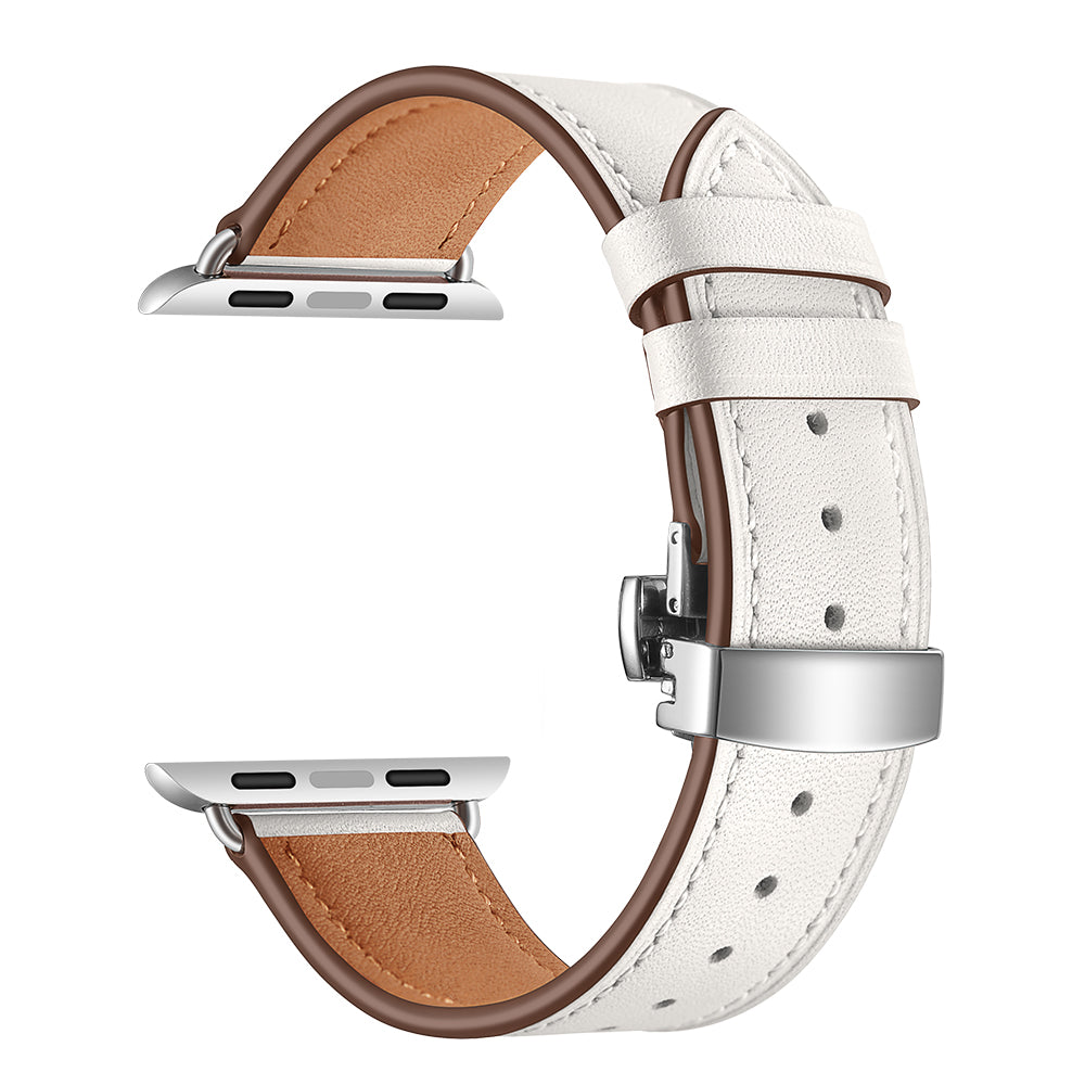 stainless steel butterfly buckle leather strap for apple watch band 38mm 42mm iwatch series 4 3 2 1 wrist bracelet accessories