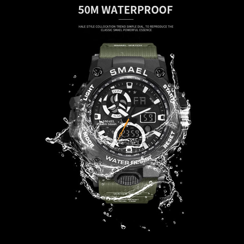 SMAEL Sport Watch Men Dual Time Waterproof 50M Military Watches Chrono Alarm Wristwatch Vintage Classic Digital Watch 8011