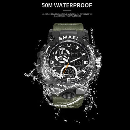 SMAEL Sport Watch Men Dual Time Waterproof 50M Military Watches Chrono Alarm Wristwatch Vintage Classic Digital Watch 8011